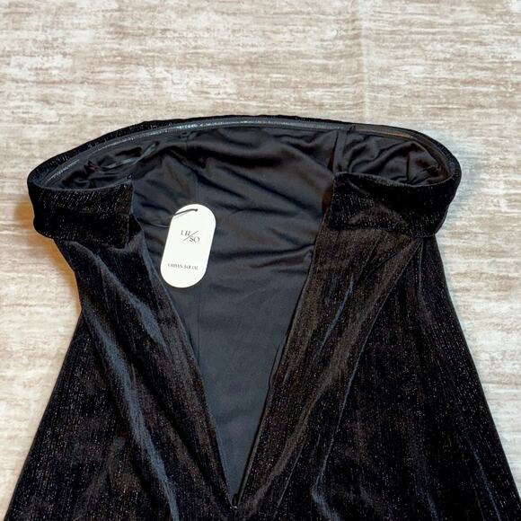 Urban Social Women’s XS Black Silver Metallic Velvet Strapless Midi Dress Retro - Picture 6 of 8